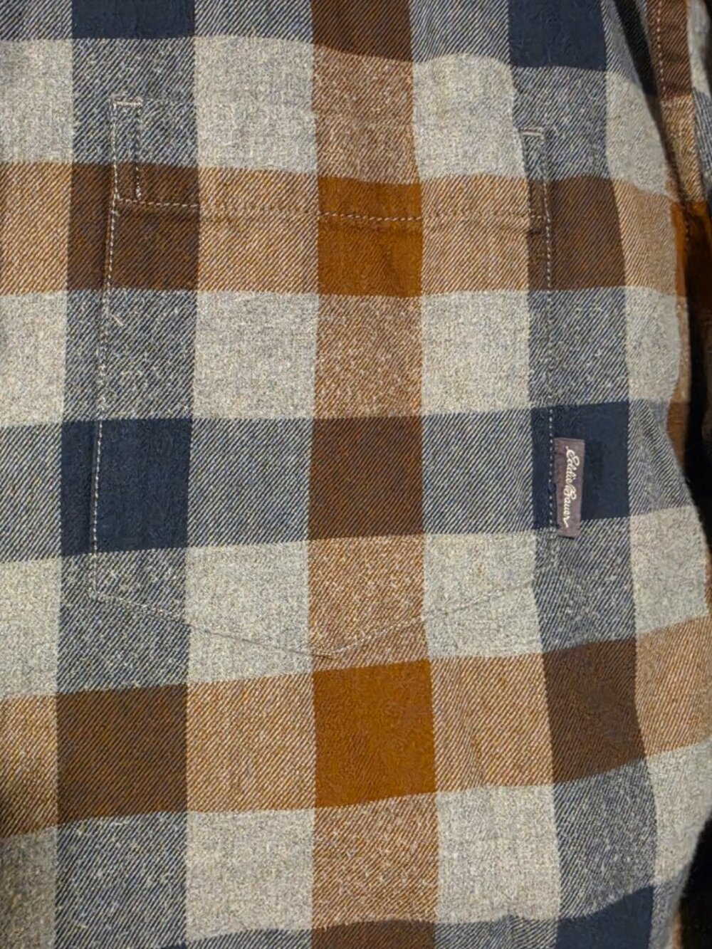 Eddie Bauer Blue Brown Tan Plaid Classic Fit Flannel XL - Picture 4 of 8